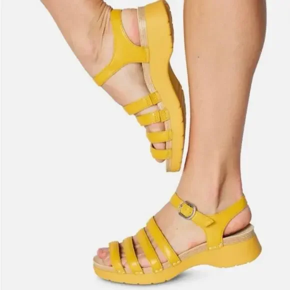 NEW Dansko Roxie Yellow Strappy Leather Clog Sandals 38 7.5-8 - Picture 3 of 12